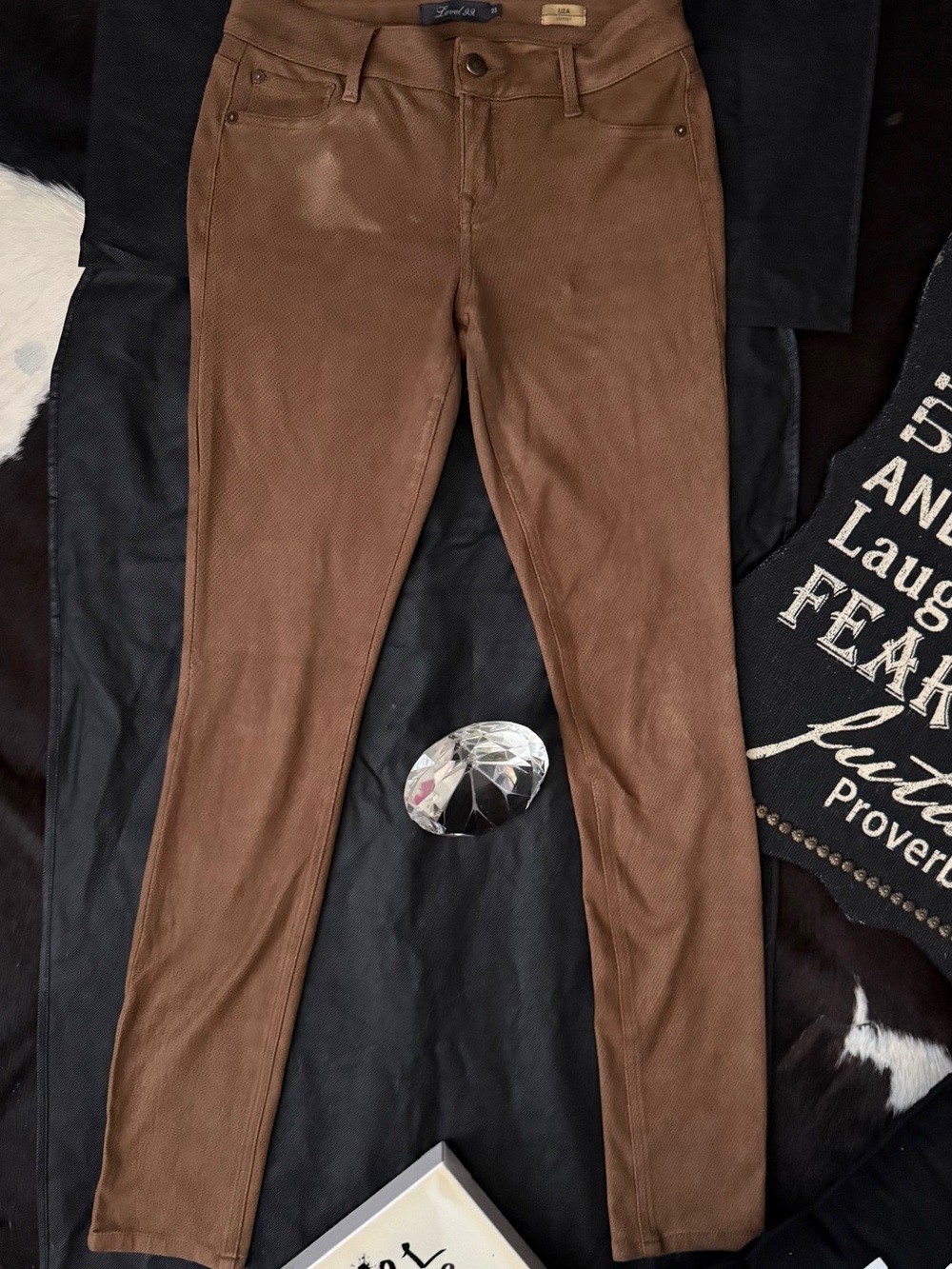 Level 99 Liza Skinny Suede Pants in Brown